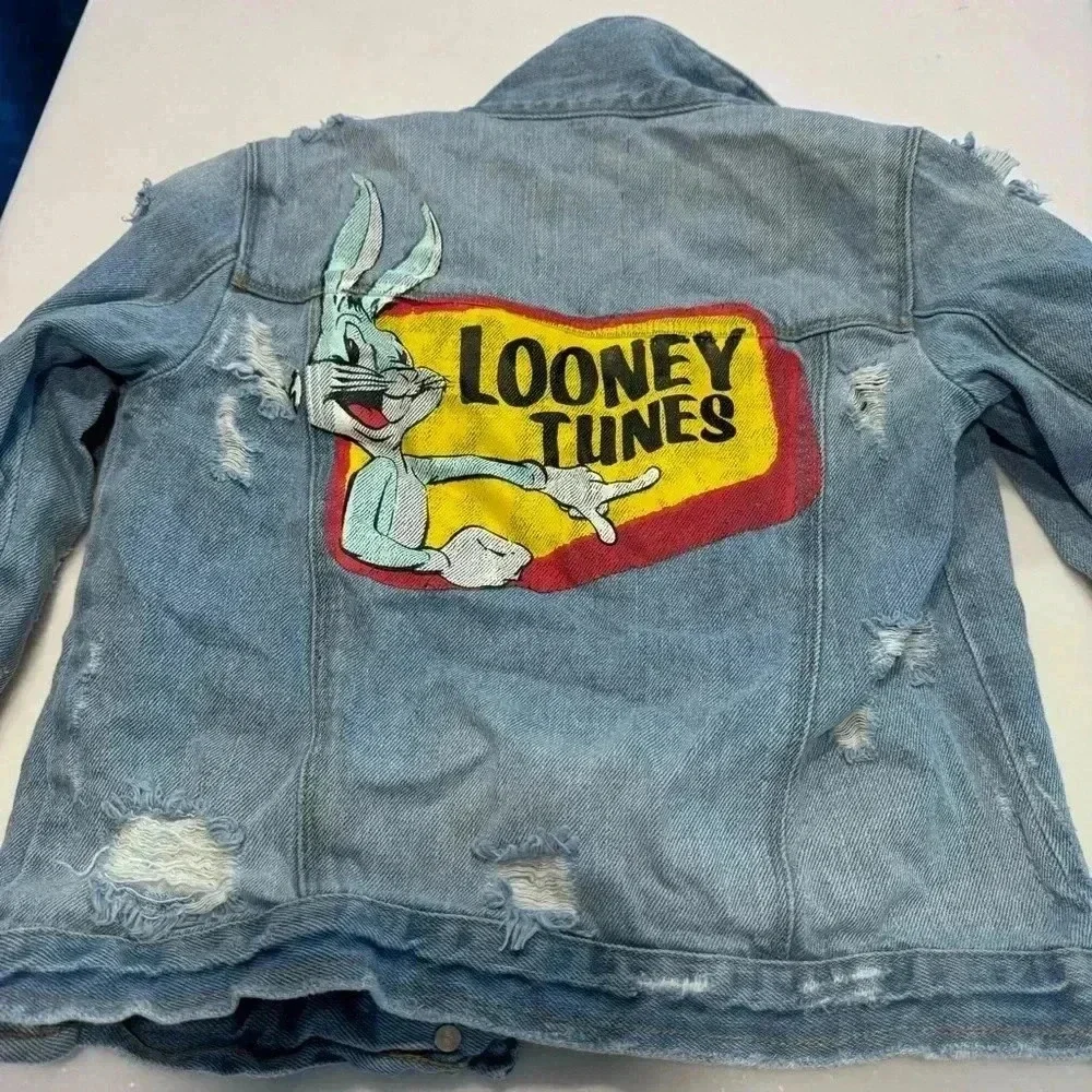Zara & Looney Tunes Girls Distress Denim  Jacket  Size 8 Bugs Bunny